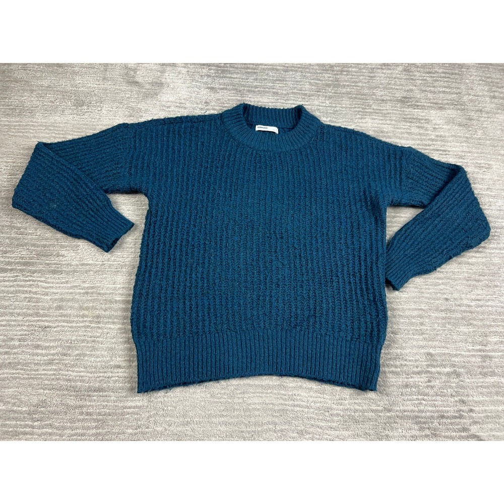 Sonoma Sweater Womens M Teal Blue Ribbed Pullover Chunky Knit Crew Neck Relaxed